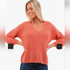 Women's V-Neck Lightweight Coral Knit Sweater